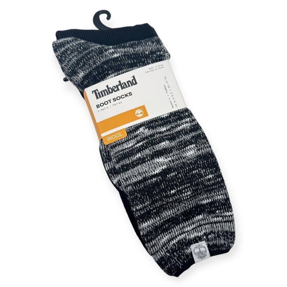 Timberland Boot Socks Heathered Black Grey Wool Blend 2 Pairs Women’s One Size